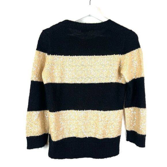 **** J. Crew Wynter Black and Gold Sequin Striped Sweater (G) *** - Picture 5 of 8